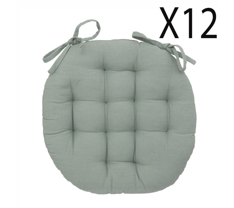 Lot De 12 Coussins De Chaise Rond, Coussins D'assise En Coton Coloris Vert Céladon