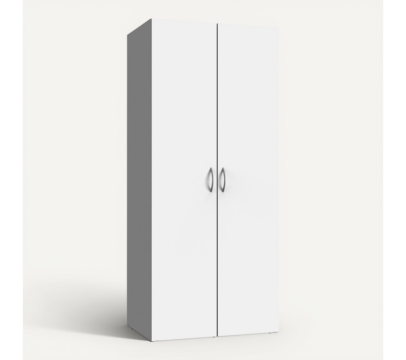 Armoire De Rangement Avec 2 Portes En Bois Mélamine Coloris Blanc - L. 80 X H. 185 X P. 54 Cm