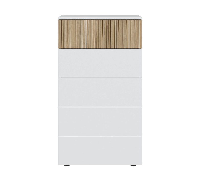 Chiffonnier, Meuble De Rangement Avec 5 Tiroirs Coloris Blanc Artic, Naturel
