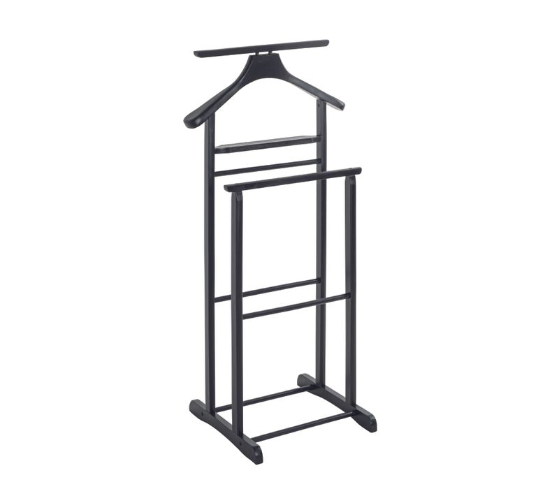 Valet De Nuit Double, Valet De Chambre En Bois Massif Hévéa Coloris Noir