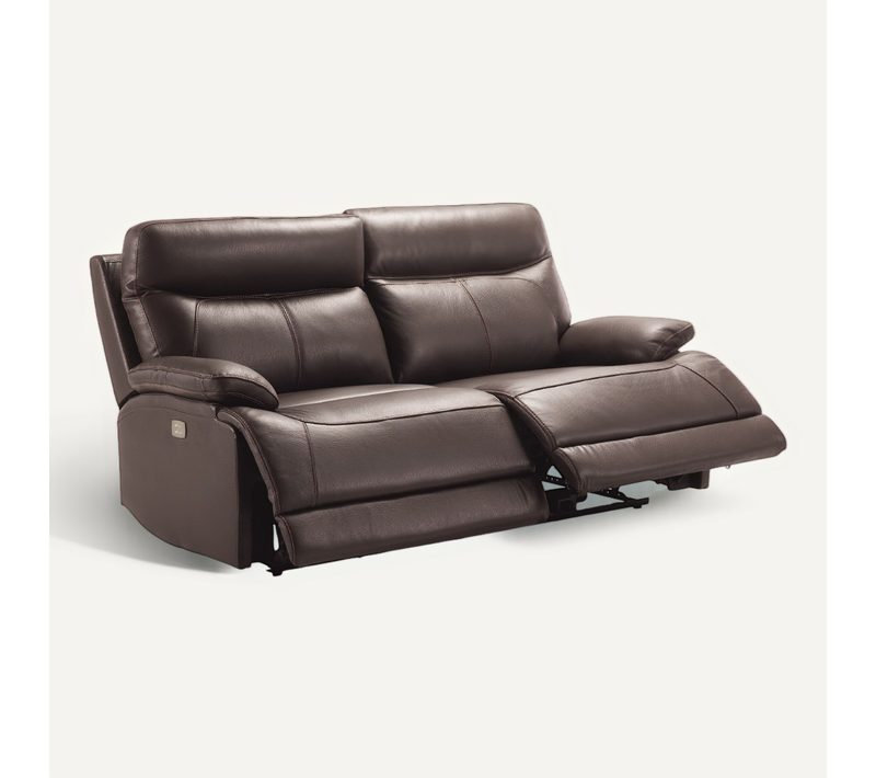 Canapé 3 Places (2 Relax Électriques) En Cuir/pvc Couleur Marron - L. 194 X P. 97 X H. 99 Cm