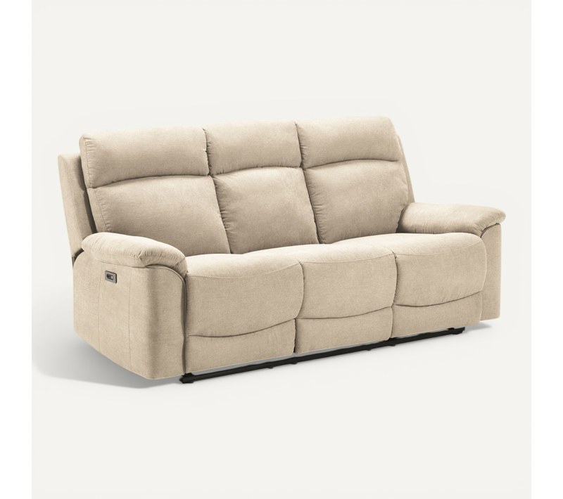 Canapé De 3 Places (2 Relax Électriques) En Tissu Couleur Ivoire - L. 192 X P. 87 X H. 99 Cm