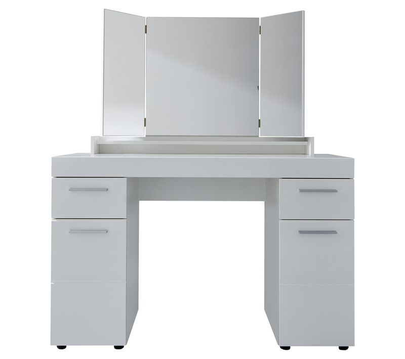 Coiffeuse, Meuble De Bureau Avec Miroir Coloris Blanc Mat, Blanc Brillant