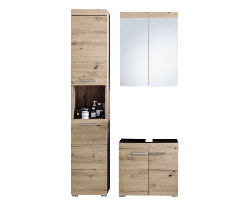 Ensemble De Salle De Bain  Coloris Chêne à Noeuds Et Blanc Brillant