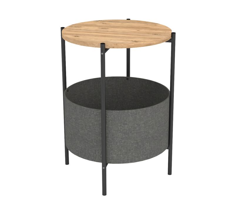 Table D'appoint En Bois Et Métal Ronde Coloris Chêne Cambrian, Noir - Diamètre 43 X Hauteur 60 Cm