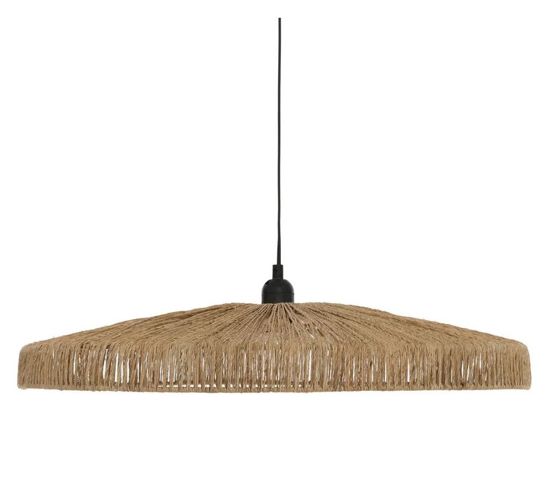 Lampe Suspendue, Suspension Luminaire En Acier Noir Et Bois De Jute Coloris Naturel