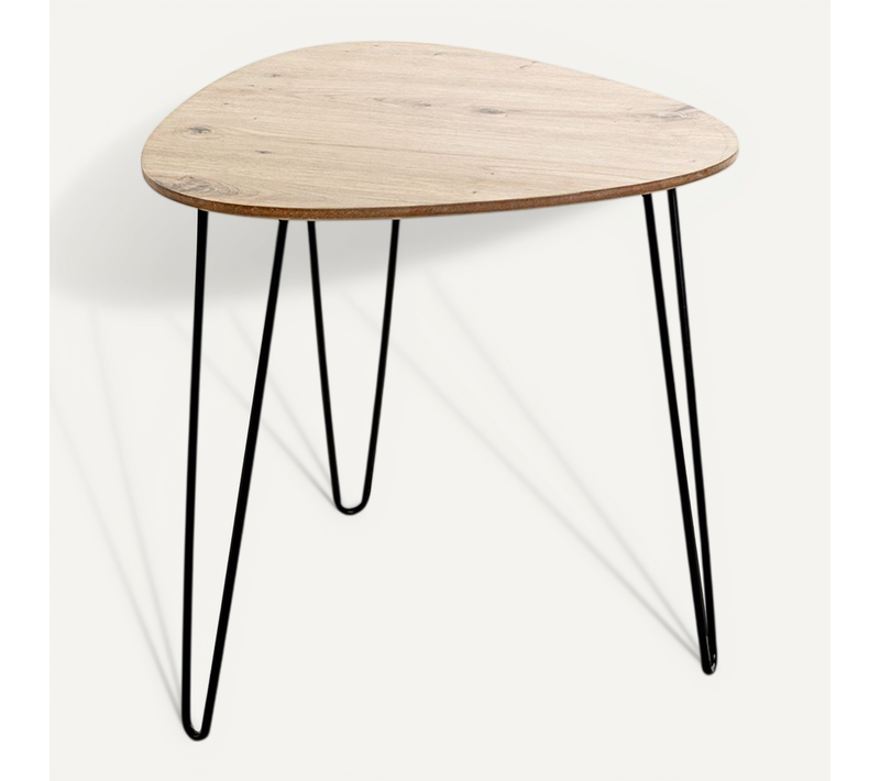 Table D'appoint En Mdf Coloris Chêne Clair Et Métal Noir - L. 48 X P. 48 X H. 48 Cm