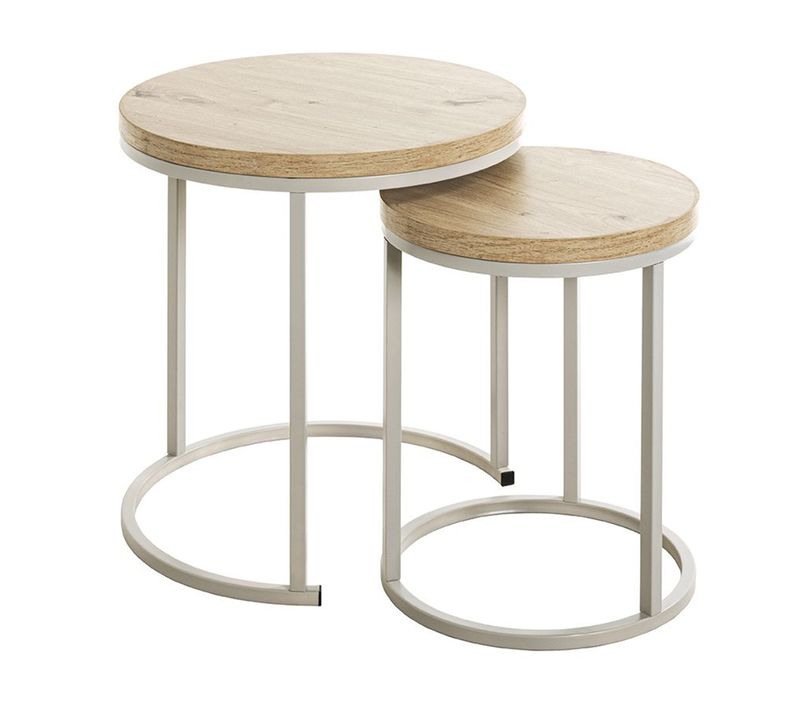 Lot De 2 Tables D'appoints En Métal Coloris Blanc Et Bois Coloris Chêne Clair