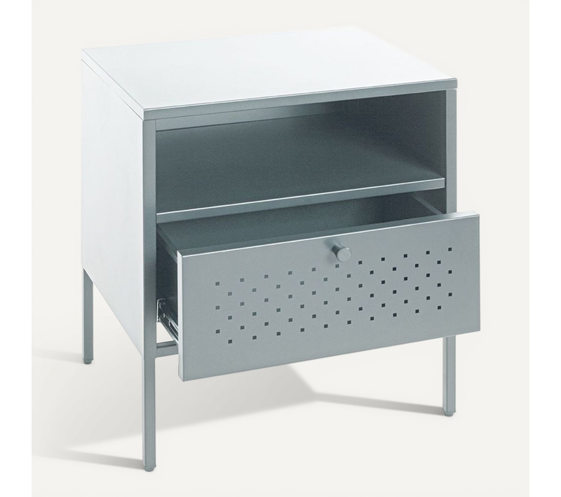 Meuble Console, Table Console En Métal Coloris Gris Avec 1 Tiroir - L. 45 X P. 35 X H. 50 Cm