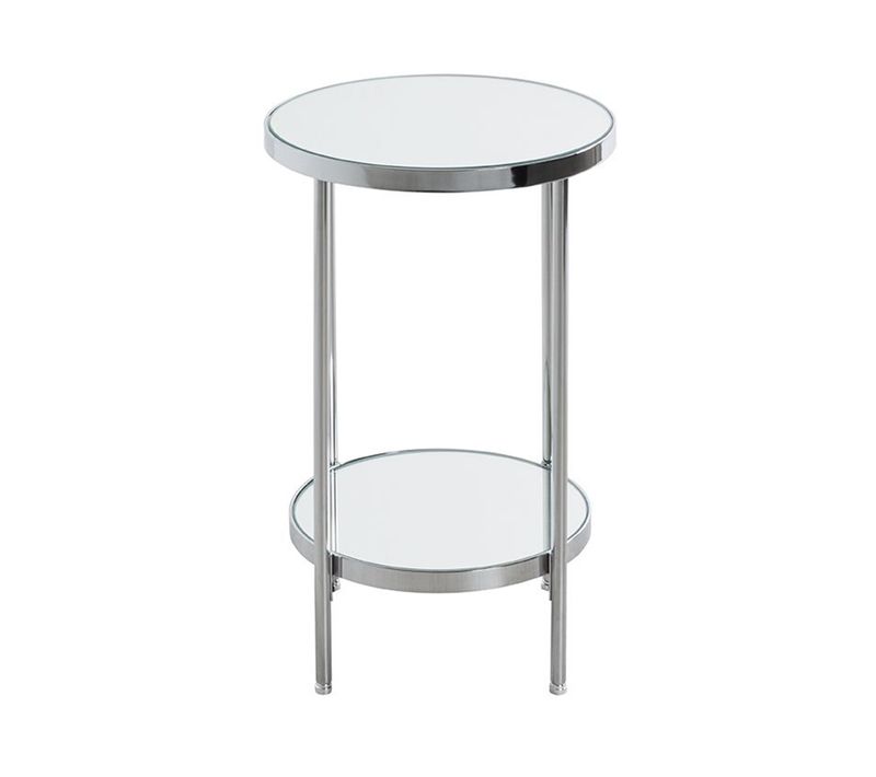Table D'appoint Ronde En Métal Chromé Et Verre - Diamètre 29 X Hauteur 46 Cm