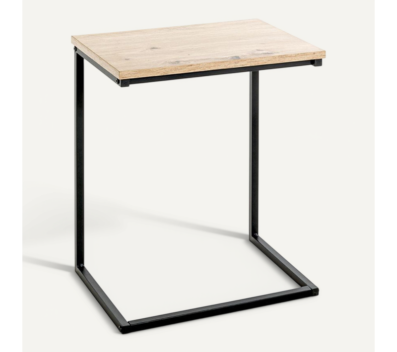 Table D'appoint En Bois Coloris Chêne Clair Et Métal Coloris Noir - L. 40 X P. 30 X H. 50 Cm