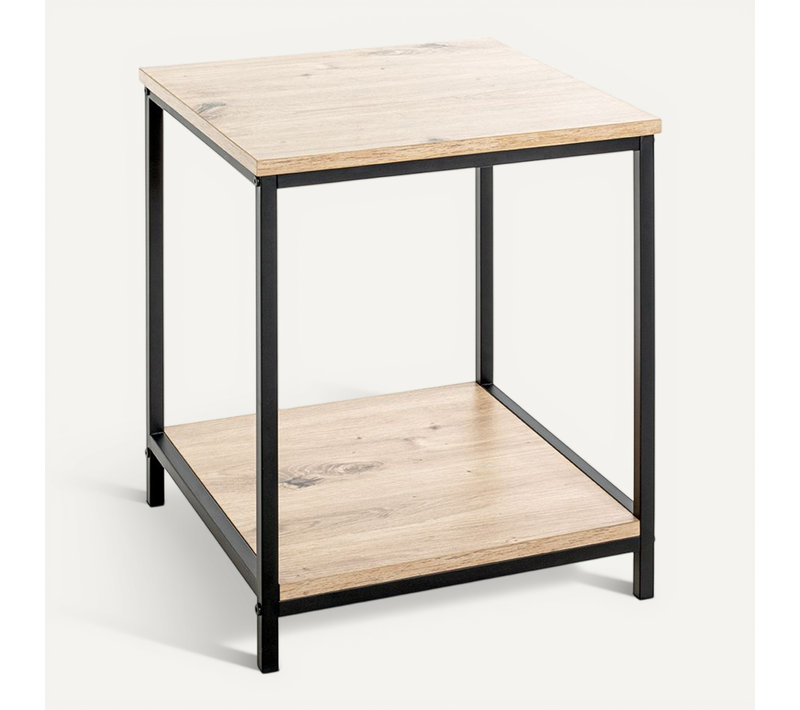 Table D'appoint En Bois Coloris Chêne Clair Et Métal Coloris Noir - L. 40 X P. 40  X H. 50 Cm