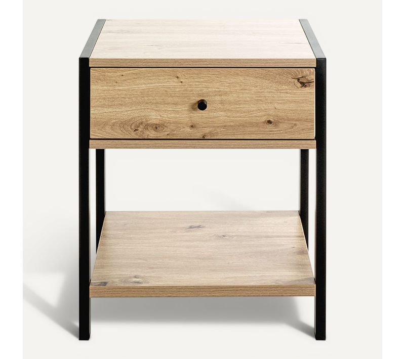 Console Avec 1 Tiroir En Bois Coloris Chêne Clair Et Métal Coloris Noir - L. 48 X P. 43 X H. 60 Cm