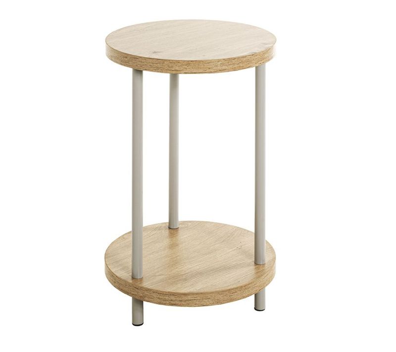 Table D'appoint En Bois Coloris Chêne Clair Et Métal Coloris Gris - Diamètre 30  X Hauteur 50  Cm
