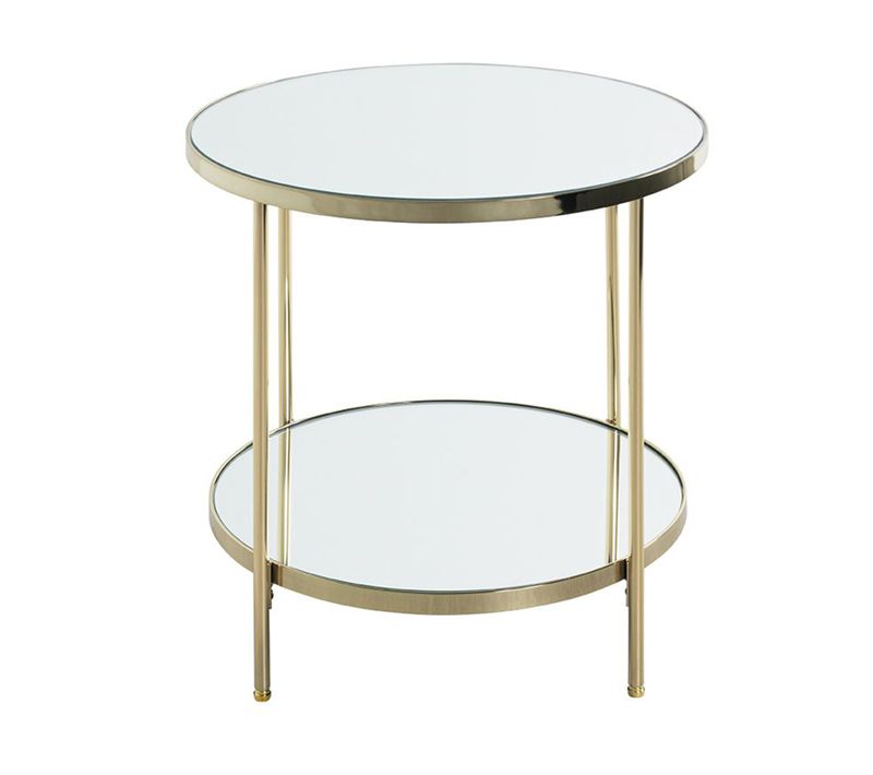 Table D'appoint Doré En Métal Coloris Doré Et Verre - Diamètre 45 X Hauteur 46 Cm