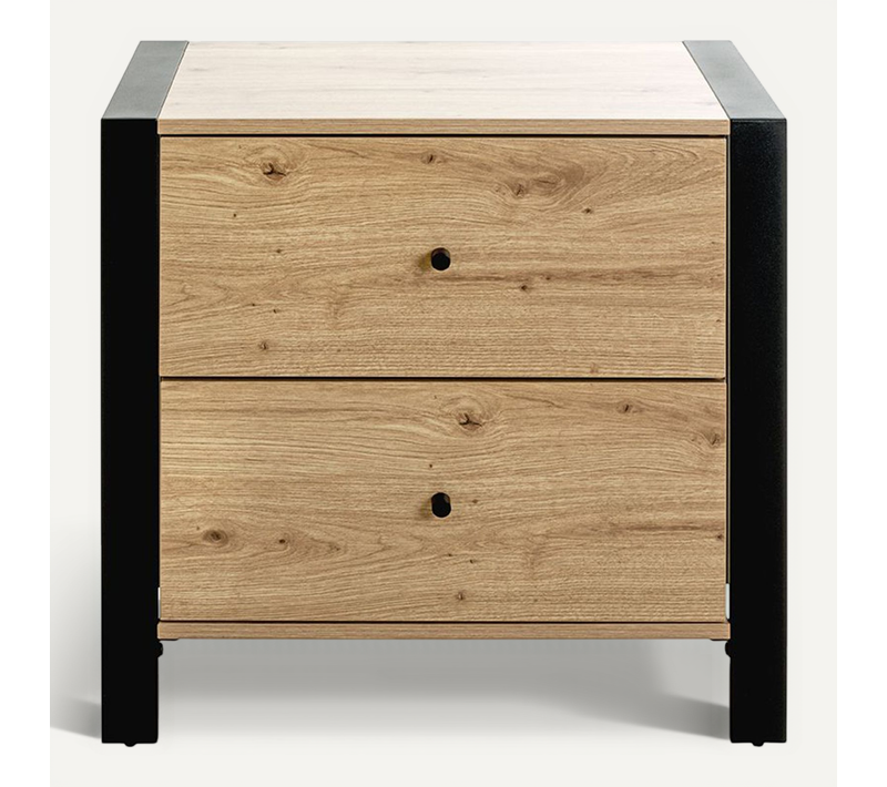 Meuble Console, Table Console Avec 2 Tiroirs En Bois Coloris Chêne Et Métal Noir