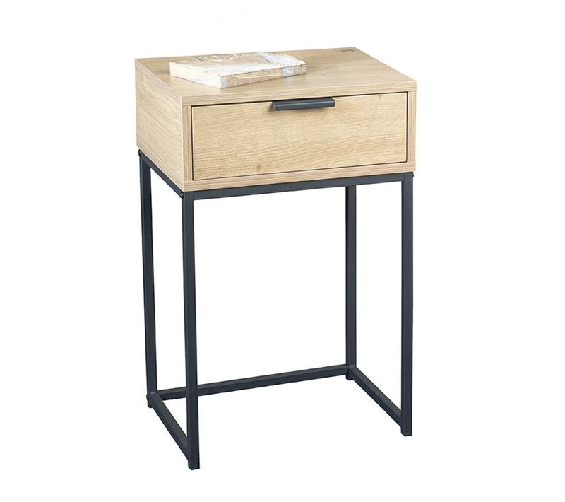 Console, Table de chevet avec 1 Tiroir Coloris Chêne et Métal Noir