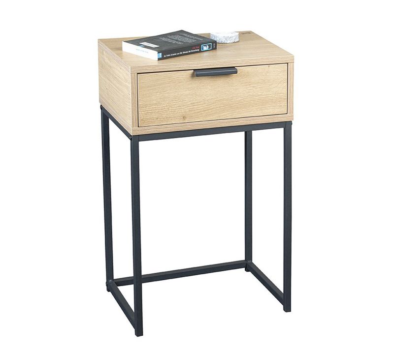 Console, Table d'appoint, table de chevet avec 1 Tiroir Coloris Chêne et Métal Noir
