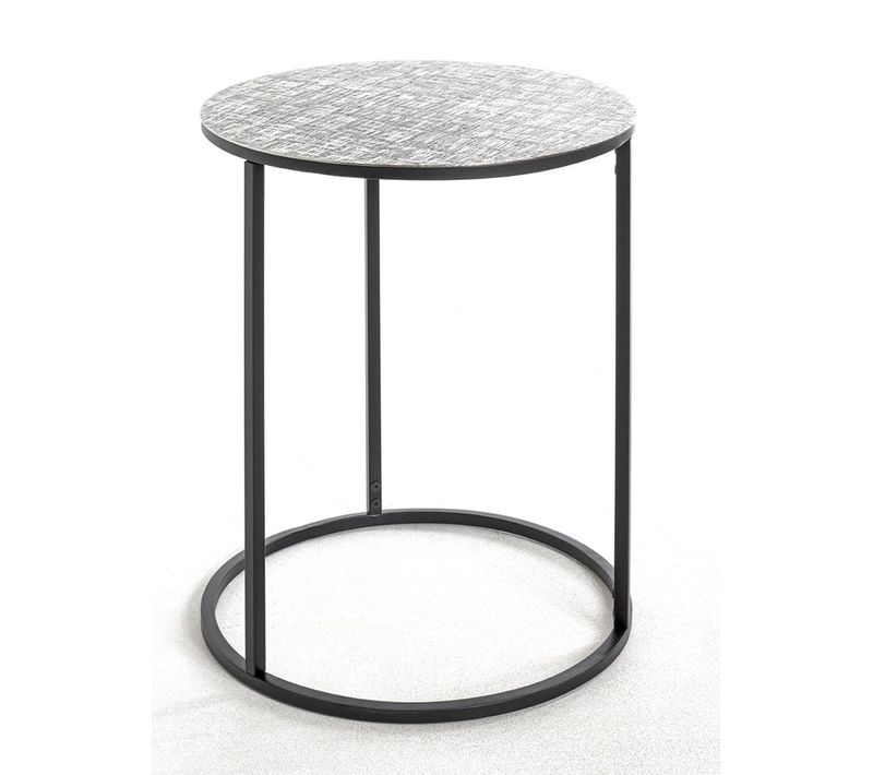 Table D'appoint Ronde En Métal Noir Et Aluminium Argenté - Diamètre 46 X Hauteur 60 Cm