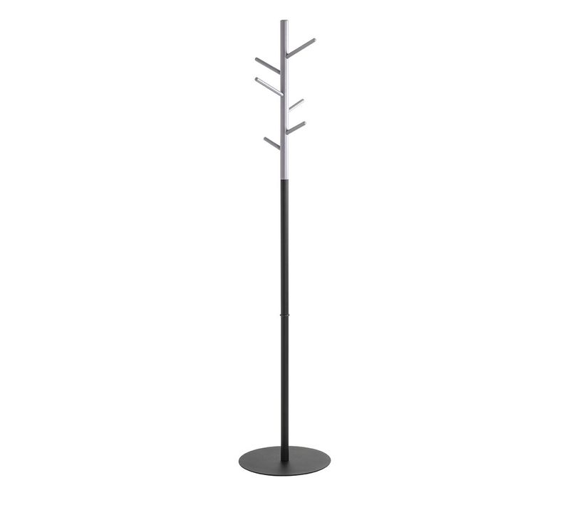 Porte-manteau En Bois Massif Coloris Gris Mat Et Métal Noir  - Diamètre 36 X Hauteur 175 Cm