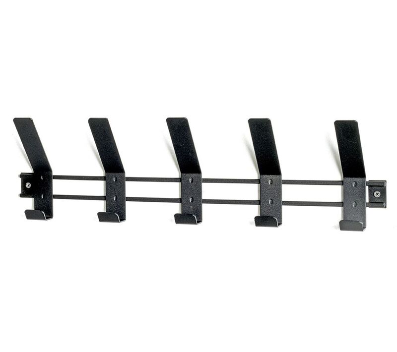 Garderobe Murale, Patère Murale Avec 5 Crochets En Métal Coloris Noir  - L. 52 X P. 6 X H. 13 Cm