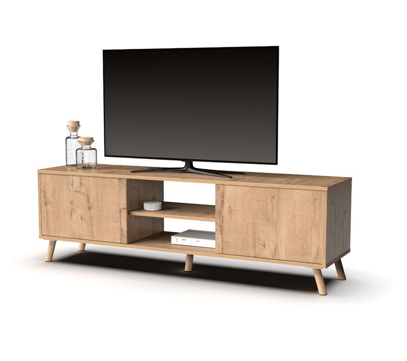 Meuble TV Coloris Chêne Doré - Hauteur 50 X Longueur 160 X Profondeur 40 Cm