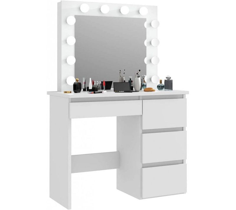Coiffeuse Table De Maquillage Avec 4 Tiroirs Et Miroir Avec Eclairage LED
