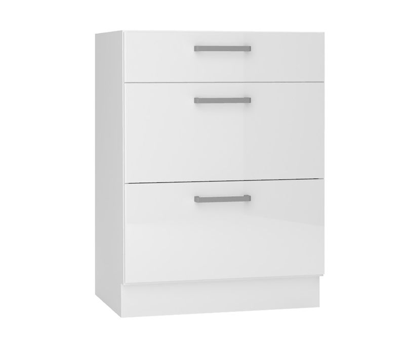Meuble Bas De Cuisine Avec 3 Tiroirs Coloris Blanc - Longueur 60 X Profondeur 44,60 X Hauteur 82 Cm