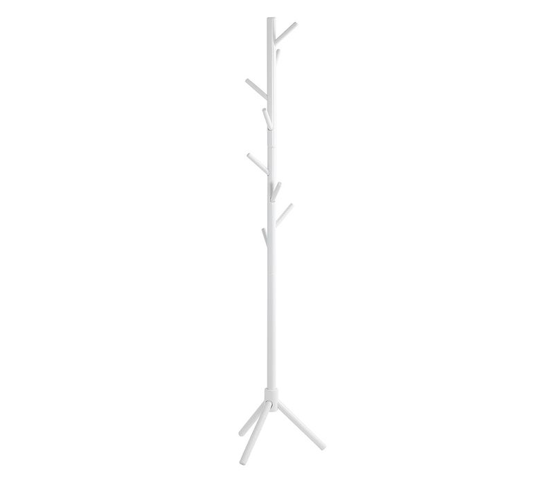 Porte-manteau Avec 8 Crochets En Bois Massif Coloris Blanc - Diamètre 43 X Hauteur 174 Cm