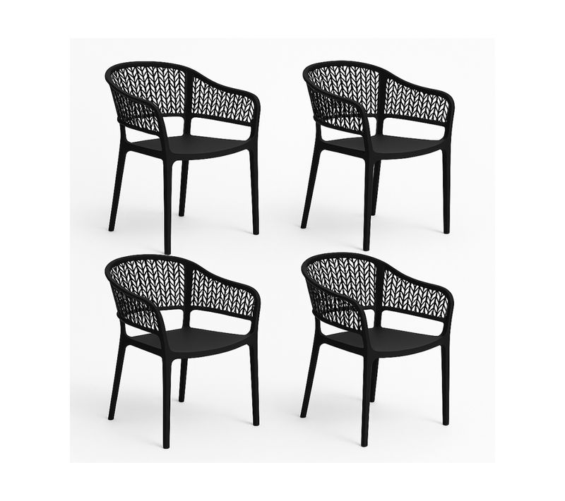 Lot De 4 Chaises De Jardin Empilables En Résine Coloris Anthracite - L. 59 X P. 56 X H. 79 Cm