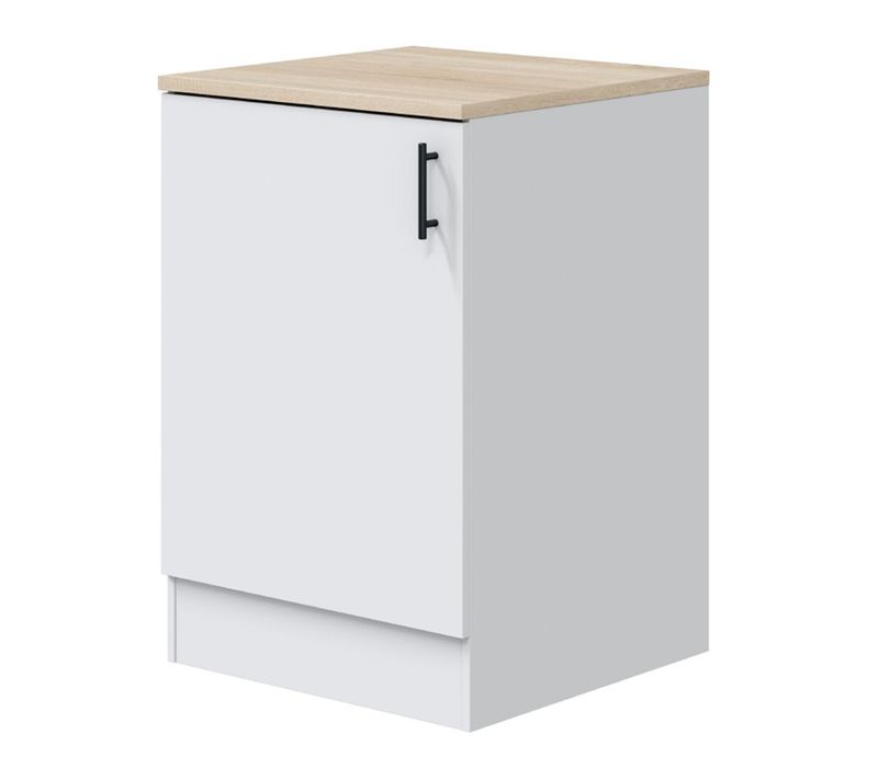 Meuble Bas De Cuisine Avec Plan De Travail , 1 Porte Coloris Blanc Brillant /chêne Canadien