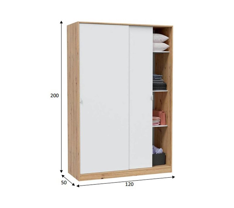 Armoire, Placard Avec 2 Portes Coulissantes Coloris Chêne Nordique, Blanc Artic