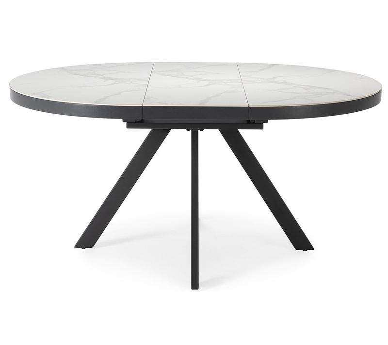 Table à Manger, Table De Repas Ronde Extensible En Céramique Coloris Blanc, Pieds Coloris Noir
