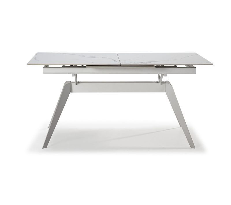 Table à Manger, Table De Repas Extensible En Céramique Coloris Blanc, Pieds En Métal Blanc