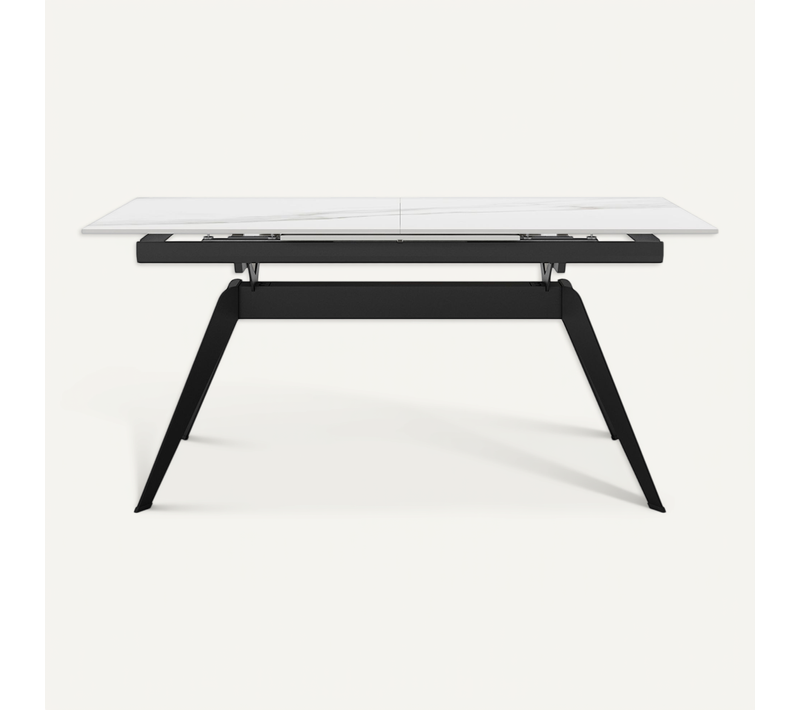 Table à Manger, Table De Repas Extensible En Céramique Coloris Blanc, Pieds En Métal Noir
