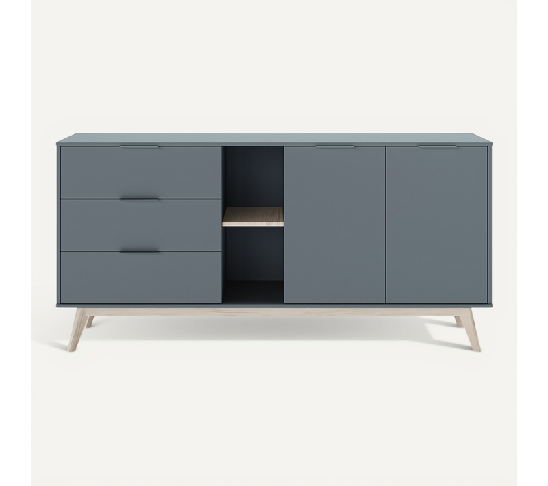 Buffet, Commode Rectangulaire Avec 2 Portes Et 3 Tiroirs Aspect Bois Coloris Vert Kaki