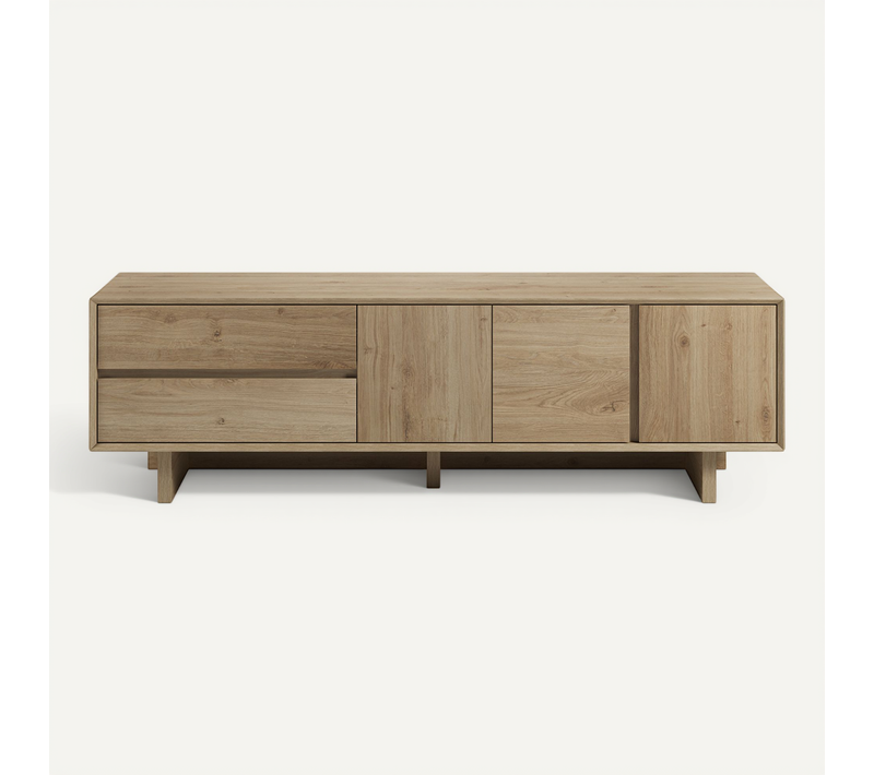 Meuble TV, Meuble De Salon Avec 3 Portes Et 2 Tiroirs Aspect Bois Coloris Chêne