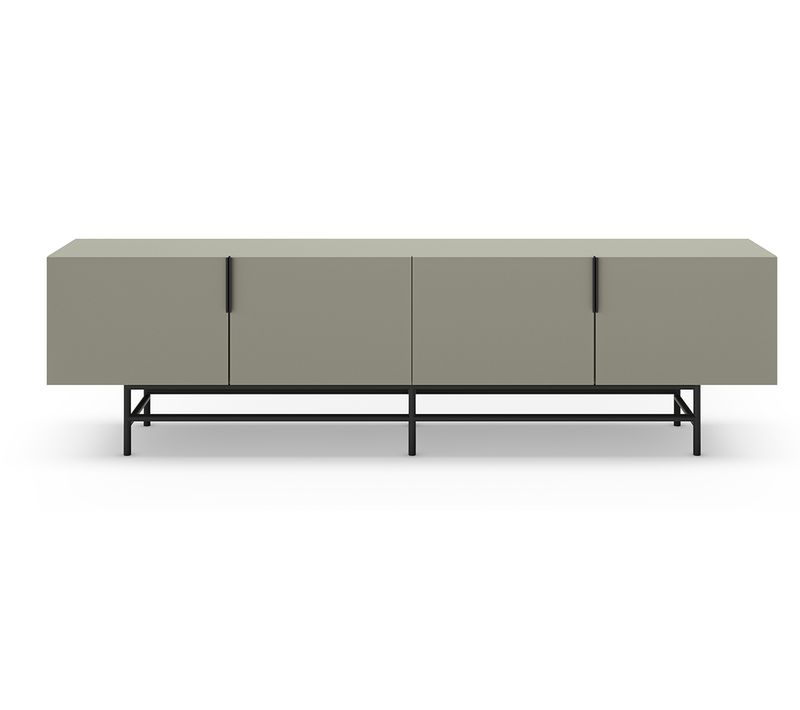 Meuble TV, Meuble De Salon Aspect Bois Coloris Vert Et Pieds En Métal Noir - Longueur 200 cm