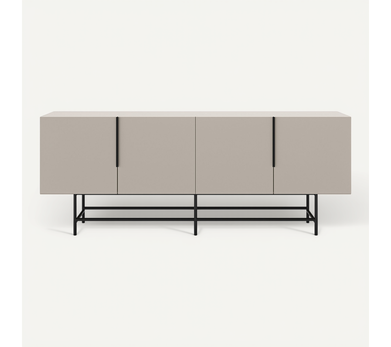 Meuble TV, Meuble De Salon Aspect Bois Coloris Crème, Pieds En Métal Noir