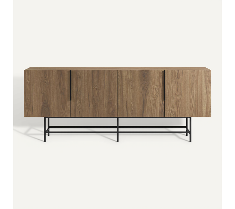 Buffet, Meuble De Rangement Aspect Bois Coloris Chêne Et Pieds En Métal Noir