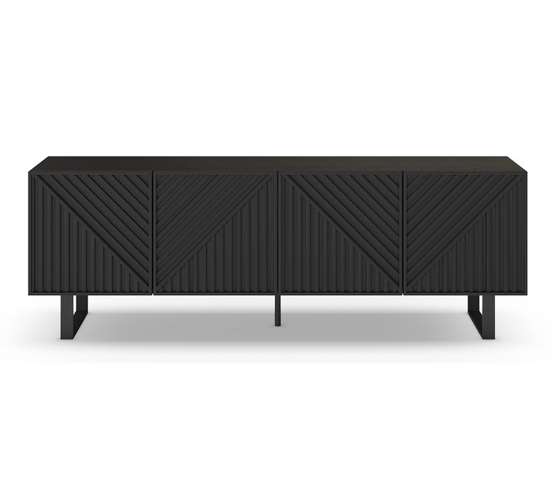 Meuble TV, Meuble De Salon Aspect Bois Coloris Noir, Pieds En Métal Noir