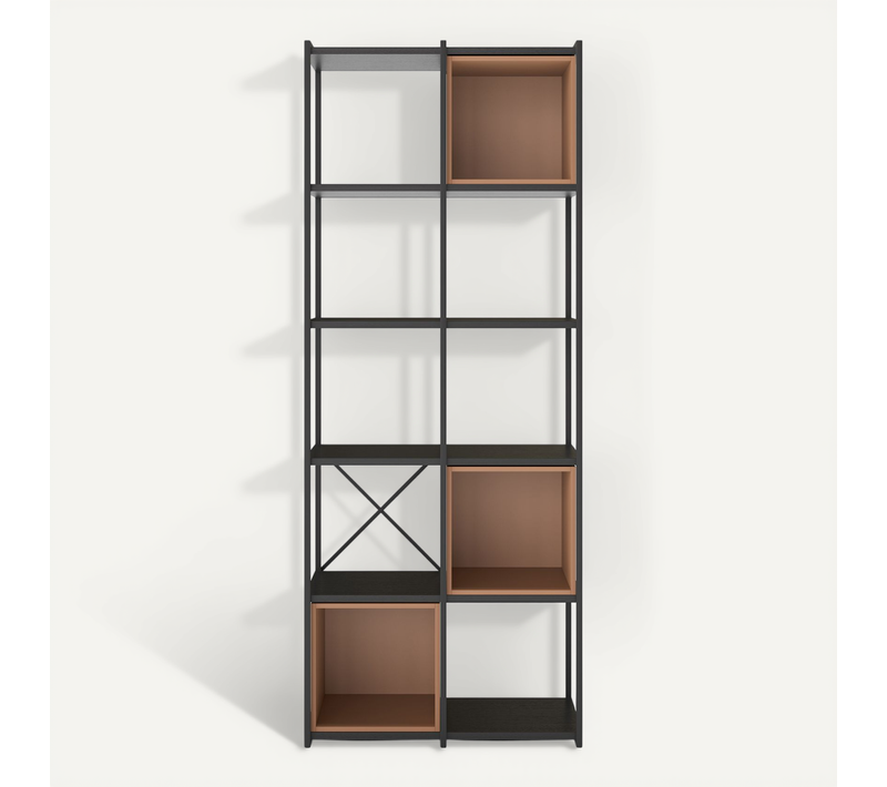 Etagère Haute, Meuble étagère Aspect Bois Coloris Terracotta Et Métal Noir