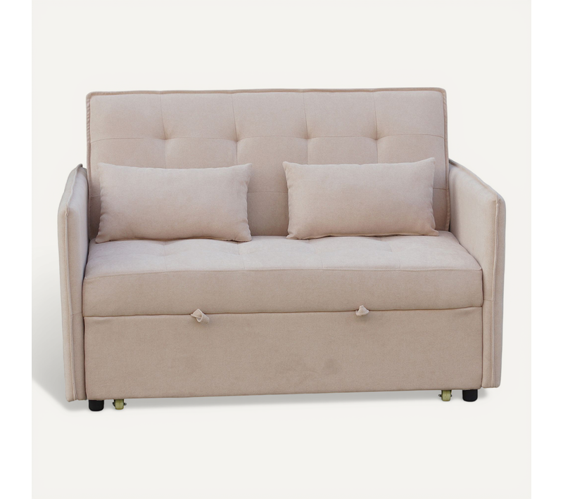 Canapé-lit, Canapé De Salon Avec Accoudoirs En Tissu Coloris Beige - L. 135 X P. 87 X H. 96 Cm