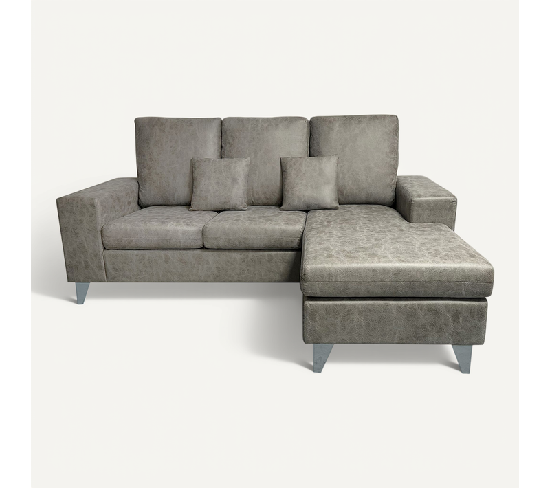 Canapé D'angle 3 Places Réversible En Simili-cuir Coloris Gris  - L. 200 X P. 144 X H. 99 Cm