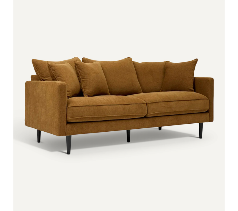 Canapé 3 Places Sofa Fauteuil Coloris Caramel - Longueur 194 X Profondeur 96 X Hauteur 85 Cm
