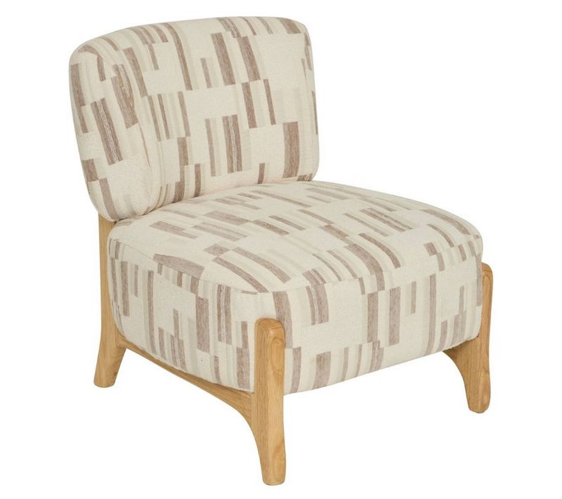 Fauteuil Chenille Rembourré à Motifs Avec Pieds Bois Effet Naturel - L. 63 X P. 69 X H. 72 Cm