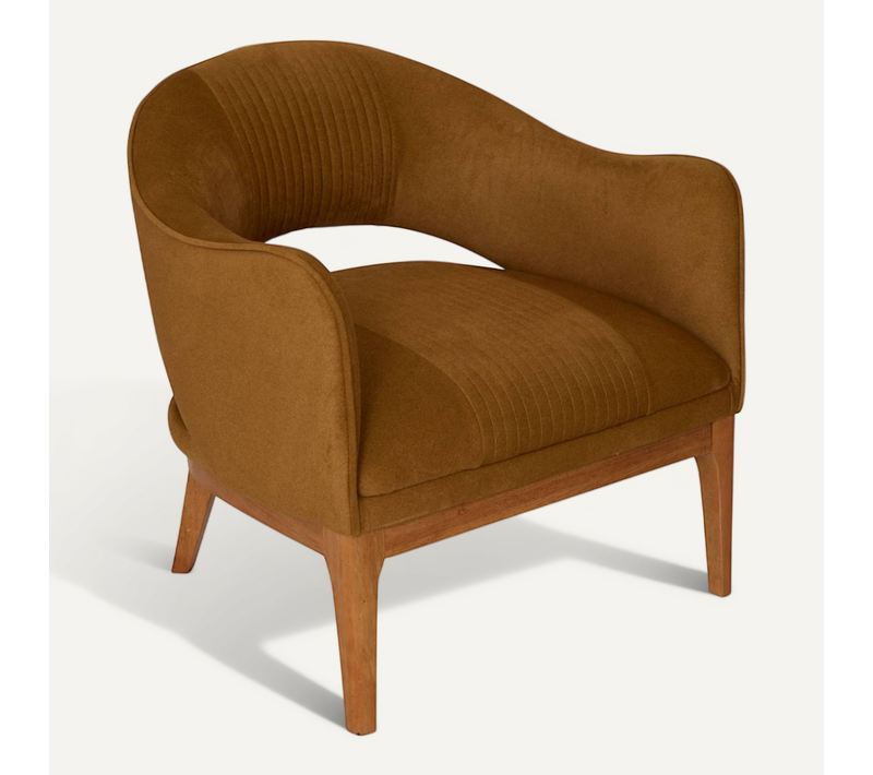 Fauteuil Vintage En Velours Côtelé Camel - Longueur 78 X Profondeur 74 X Hauteur 75,5 Cm