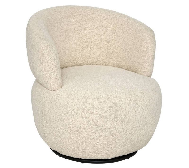 Fauteuil Pivotant Rembourré Bouclette Coloris Ivoire - L. 73,5 X P. 71,5 X H. 72,5 Cm