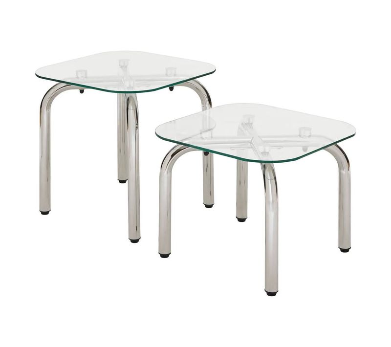 Lot De 2 Tables Basse En Verre Et Métal Chromé - Longueur 50 X Largeur.50 X Hauteur 49,5/39,5 Cm