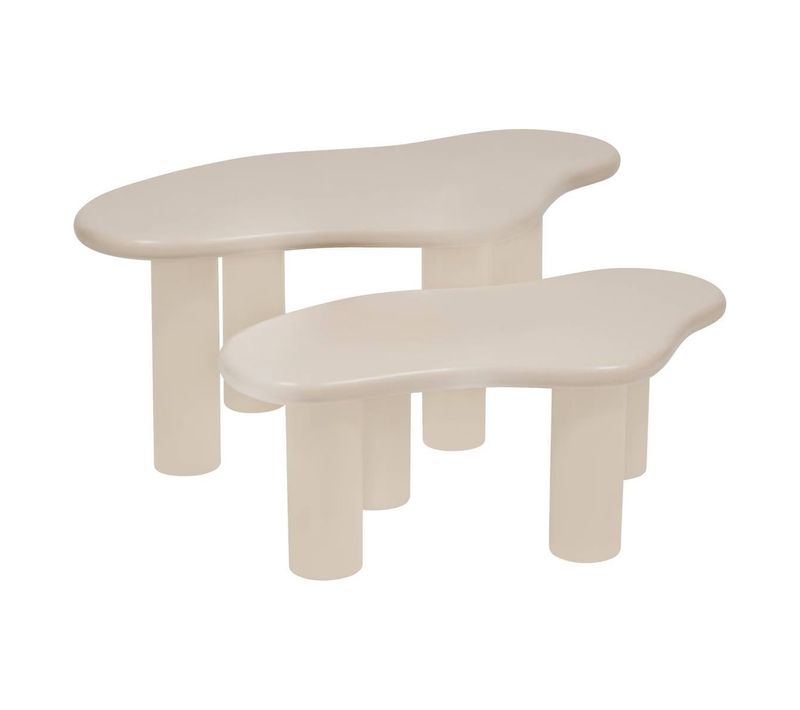 Lot De 2 Tables Basse Coloris Ivoire - Longueur 80/100 X Largeur 46,5/60 X Hauteur 30/40 Cm